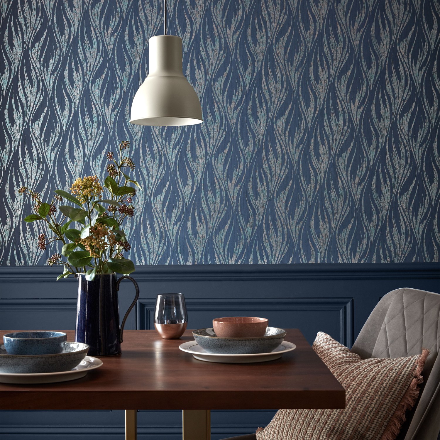 Обои 1838 Wallcoverings Willow Ripple Blue Dusk 2008-146-03